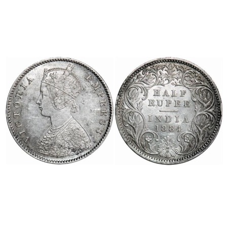 Victoria Empress, Silver, Half Rupee, 1884, Calcutta Mint, A/I, 'C' incused. F. Prid 268. 