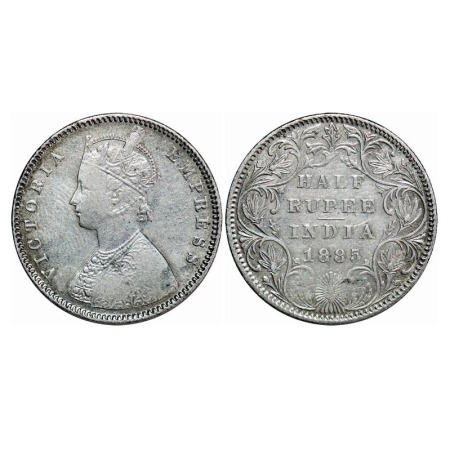 Victoria Empress, Silver, Half Rupee, 1885, Bombay Mint, A/II(i), 'B' raised and dot, Dual