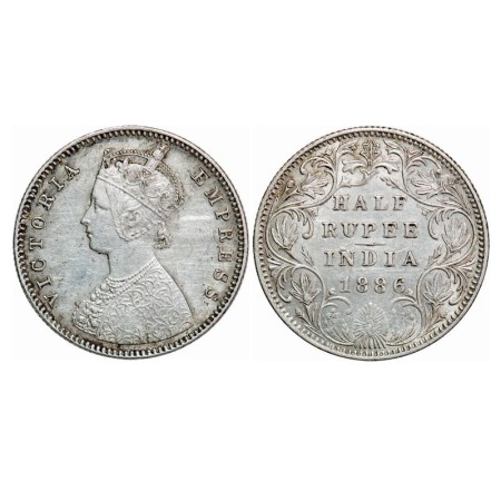 Victoria Empress, Silver, Half Rupee, 1886, Bombay Mint, A/II(i), 'B' raised. F. Prid 295.