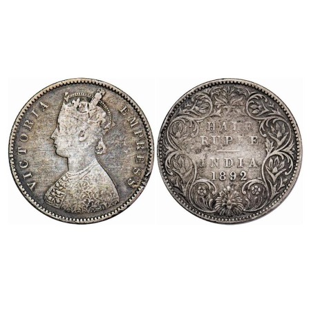 Victoria Empress, Silver, Half Rupee, 1892, Bombay Mint, A/I, 'B' incused. F. Prid 302. GK