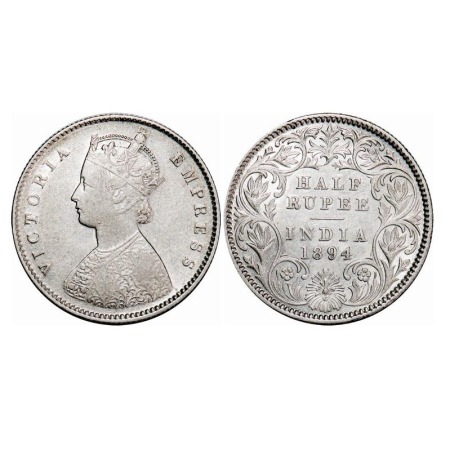 Victoria Empress, Silver, Half Rupee, 1894, Calcutta Mint, A/I, 'C' incused. F. Prid 278. 