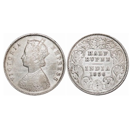Victoria Empress, Silver, Half Rupee, 1896, Calcutta Mint, A/I, 'C' incused. F. Prid 279. 