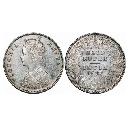 Victoria Empress, Silver, Half Rupee, 1896, Calcutta Mint, A/I, 'C' incused. F. Prid 279. 
