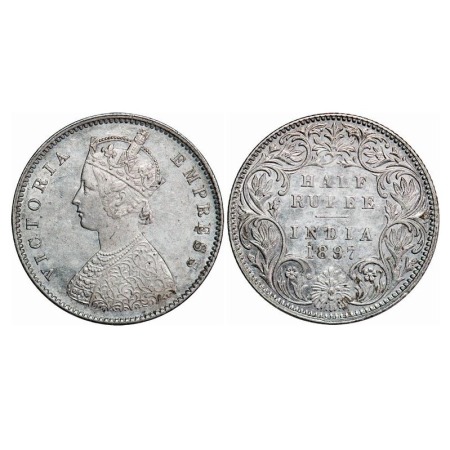 Victoria Empress, Silver, Half Rupee, 1897, Bombay Mint, A/I, 'B' incused, Scratches on Re