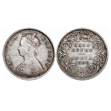 Victoria Empress, Silver, Half Rupee, 1899, Bombay Mint, A/I, 'B' incused, B incused inver