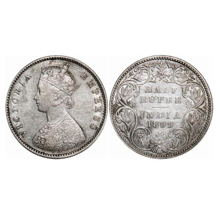 Victoria Empress, Silver, Half Rupee, 1899, Bombay Mint, A/I, 'B' incused, 'B' incused inv