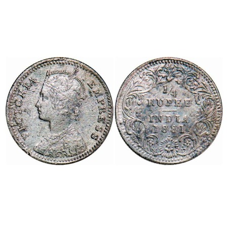 Victoria Empress, Silver, 1/4 Rupee, 1881, Bombay Mint, B/II, Dot. F. Prid 411. GK 678. Ve