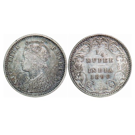 Victoria Empress, Silver, 1/4 Rupee, 1890, Bombay Mint, C(i)/II, 'B' incused. F. Prid 424.