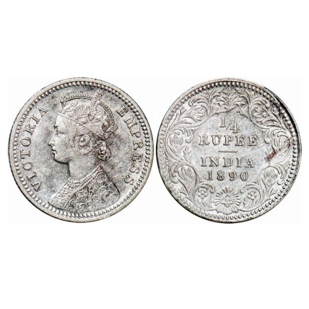 Victoria Empress, Silver, 1/4 Rupee, 1890, Calcutta Mint, C/II, 'C' incused. F. Prid 395. 