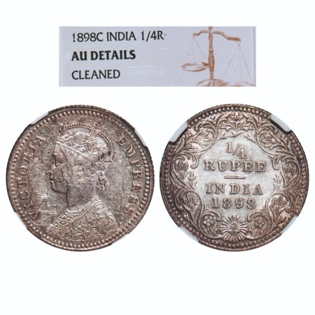 Victoria Empress, Silver, 1/4 Rupee, 1898, Calcutta Mint, C/II, 'C' incused. F. Prid 402. 