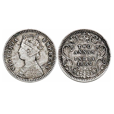 Victoria Empress, Silver, 2 Annas, 1882, Calcutta Mint, B/II, 'C' incused. F. Prid 497. GK