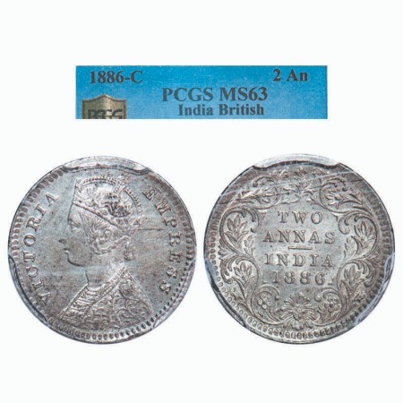 Victoria Empress, Silver, 2 Annas, 1886, Calcutta Mint, B/II, 'C' incused. F. Prid 501. GK