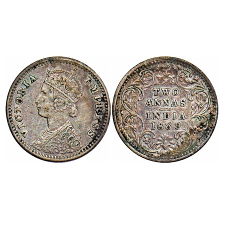 Victoria Empress, Silver, 2 Annas, 1889, Bombay Mint, B/II, 'B' incused F. Prid 542. GK 78