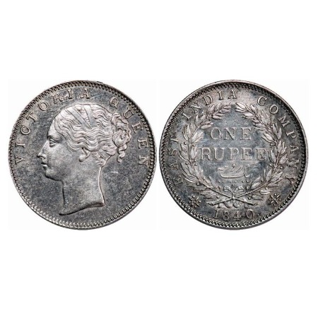 Victoria Queen, Silver, Rupee, 1840, CL, Calcutta Mint, A/I, English Head, With bud leaves