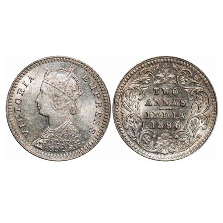 Victoria Empress, Silver, 2 Annas, 1896, Calcutta Mint, B/II, 'C' incused. F. Prid 511. GK