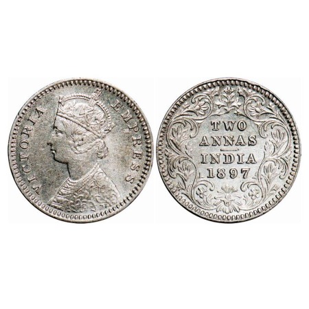 Victoria Empress, Silver, 2 Annas, 1897, Calcutta Mint, B/II, 'C' incused. F. Prid 512. GK