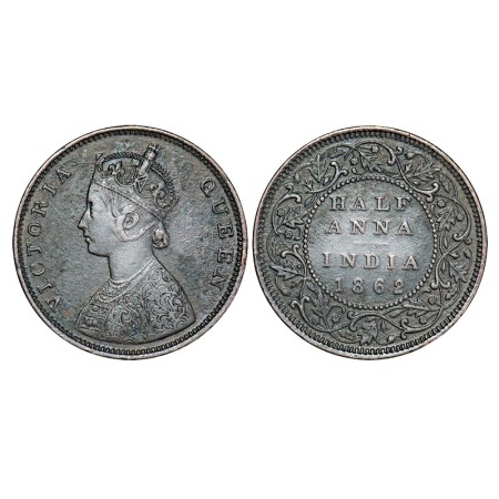 Victoria Queen, Copper, Half Anna, 1862, Bombay Mint, A/I(i), Flowers with 5 dots around c