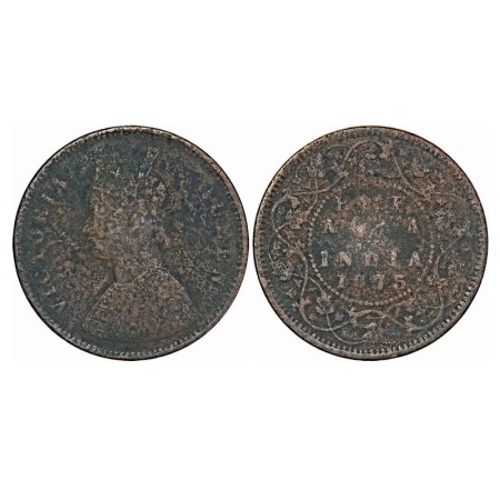 Victoria Queen, Copper, Half Anna, 1875, Calcutta Mint, B/II, Numearl 1 of year has a shor