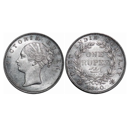 Victoria Queen, Silver, Rupee, 1840, CL, Calcutta Mint, A/I, Short neck, English Head, Wit