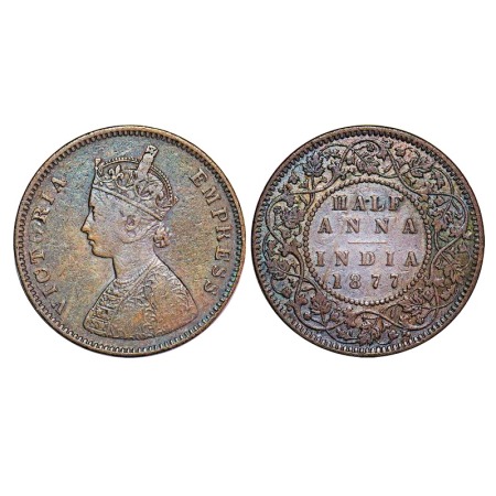 Victoria Empress, Copper, Half Anna, 1877, Bombay Mint, B/II. F. Prid 586. GK 820. About V
