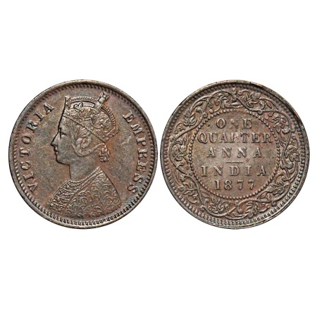 Victoria empress, Copper, Quarter Anna, 1877, Bombay Mint, B/I, No mint mark. F. Prid 637.