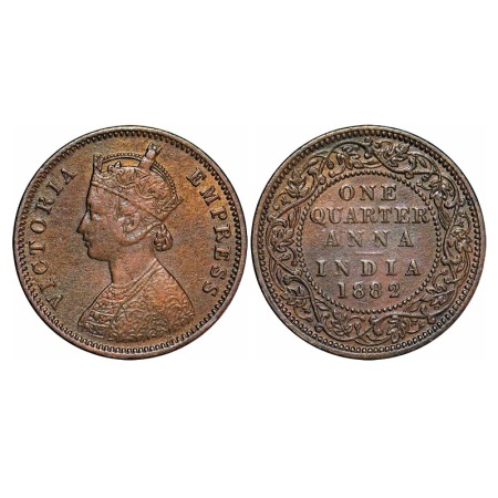 Victoria Empress, Copper, Quarter Anna, 1882, Bombay Mint, B/I, No mint mark. F. Prid 638.