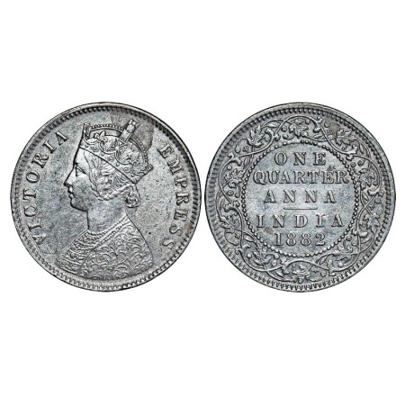 Victoria Empress, Copper, Quarter Anna, 1882, Calcutta Mint, B/II, 'C' incused. F. Prid 61