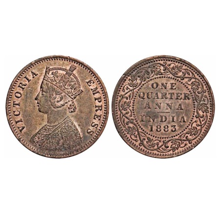 Victoria Empress, Copper, Quarter Anna, 1883, Bombay Mint, B/I, No mint mark. F. Prid 639.