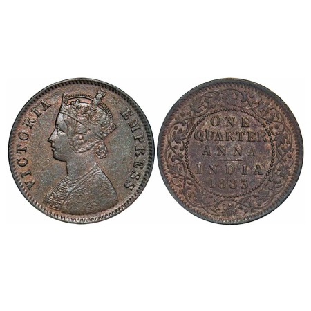 Victoria Empress, Copper, Quarter Anna, 1883, Calcutta Mint, B/II, 'C' incused. F. Prid 61