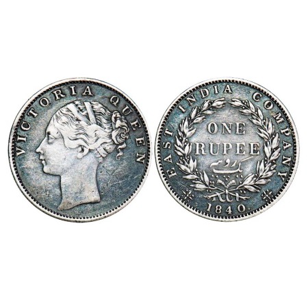Victoria Queen, Silver, Rupee, 1840, CL, Calcutta Mint, D/VI, w/o 'M' incused, Indian Head