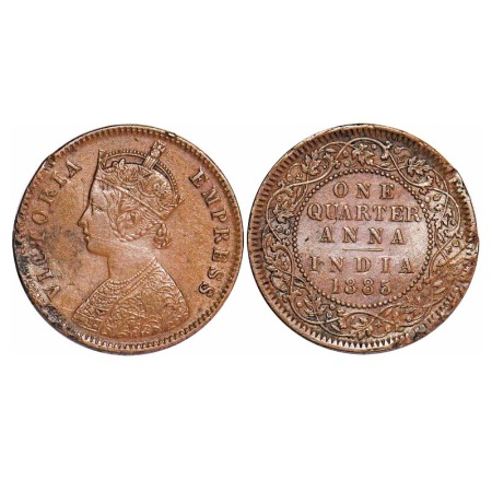 Victoria Empress, Copper, Quarter Anna, 1885, Calcutta Mint, B/II, 'C' incused, Rev floral