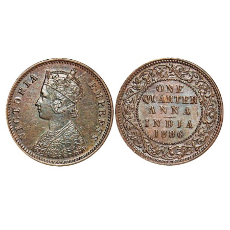 Victoria Empress, Copper, Quarter Anna, 1886, Bombay Mint, B/I, No mint mark. F. Prid 641.