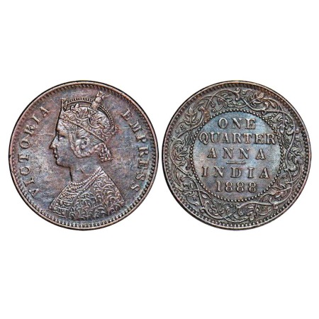 Victoria Empress, Copper, Quarter Anna, 1888, Bombay Mint, B/I, No mint mark. F. Prid 643.