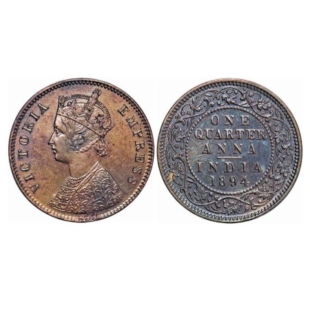 Victoria Empress, Copper, Quarter Anna, 1894, Calcutta Mint, B/II, No mint mark, Ghost on 