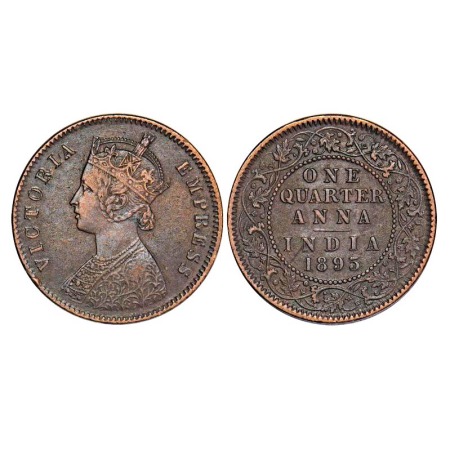Victoria Empress, Copper, Quarter Anna, 1895, Calcutta Mint, B/II, No mint mark. F. Prid 6