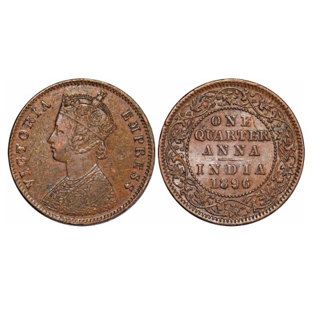Victoria Empress, Copper, Quarter Anna, 1896, Calcutta Mint, B/II, No mint mark. F. Prid 6