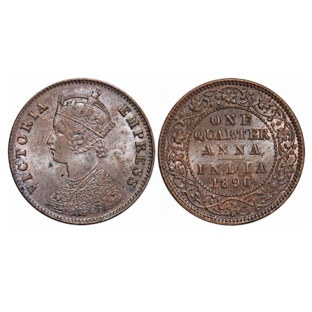 Victoria Empress, Copper, Quarter Anna, 1896, Calcutta Mint, B/II, No mint mark, Die crack