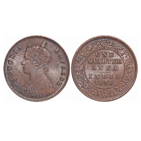 Victoria Empress, Copper, Quarter Anna, 1896, Calcutta Mint, B/II, No mint mark. F. Prid 6