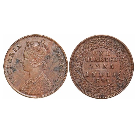 Victoria Empress, Copper, Quarter Anna, 1897, Calcutta Mint, B/II, No mint mark, Planchet 