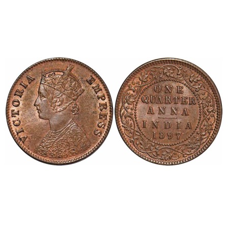 Victoria Empress, Copper, Quarter Anna, 1897, Calcutta Mint, B/II, No mint mark. F. Prid 6