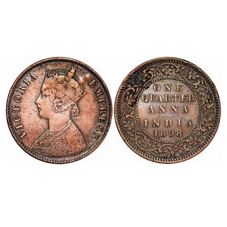 Victoria Empress, Copper, Quarter Anna, 1898, Calcutta Mint, B/II, No mint mark. F. Prid 6