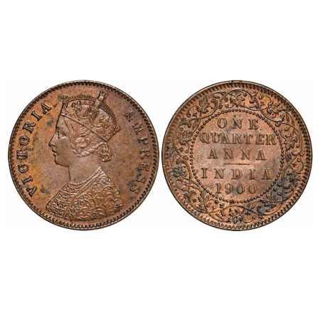 Victoria Empress, Copper, Quarter Anna, 1900, Calcutta Mint, B/II, No mint mark, Thin lett