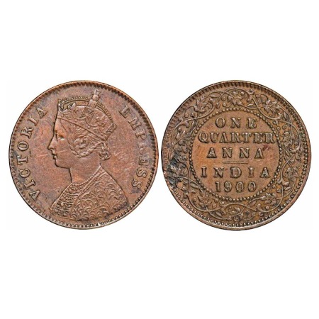 Victoria Empress, Copper, Quarter Anna, 1900, Calcutta Mint, B/II, No mint mark. F. Prid 6