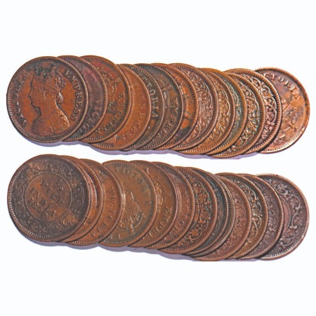 Victoria Empress, Copper, 1/2 Pice, (Lot of 13 coins), 1885, 1889, 1891, 1892, 1893, 1894,