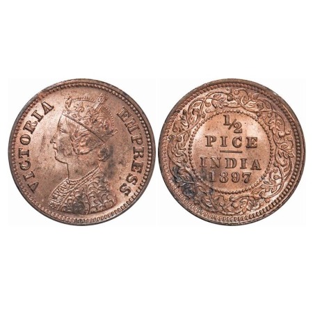Victoria Empress, Copper, 1/2 Pice, 1887, Calcutta Mint, A/I, No mint mark. F Prid 719. GK