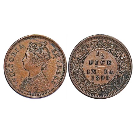 Victoria Empress, Copper, 1/2 Pice, 1895, Calcutta Mint, A/I, No mint mark, Ghost on Rev. 