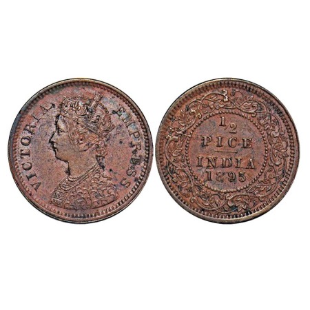 Victoria Empress, Copper, 1/2 Pice, 1895, Calcutta Mint, A/I, No mint mark, Ghost on Obv a