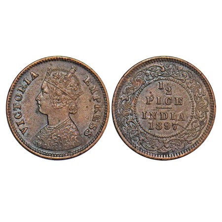 Victoria Empress, Copper, 1/2 Pice, 1897, Calcutta Mint, A/I, No mint mark, Complete skull