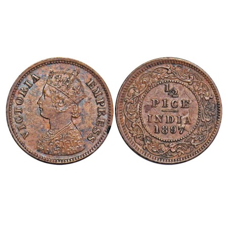Victoria Empress, Copper, 1/2 Pice, 1897, Calcutta Mint, A/I, No mint mark, Full skull gho