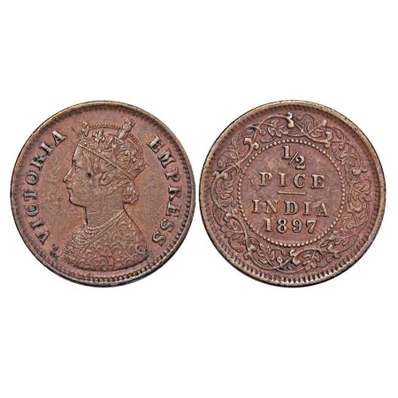 Victoria Empress, Copper, 1/2 Pice, 1897, Calcutta Mint, A/I, No mint mark, Ghost on Obv a